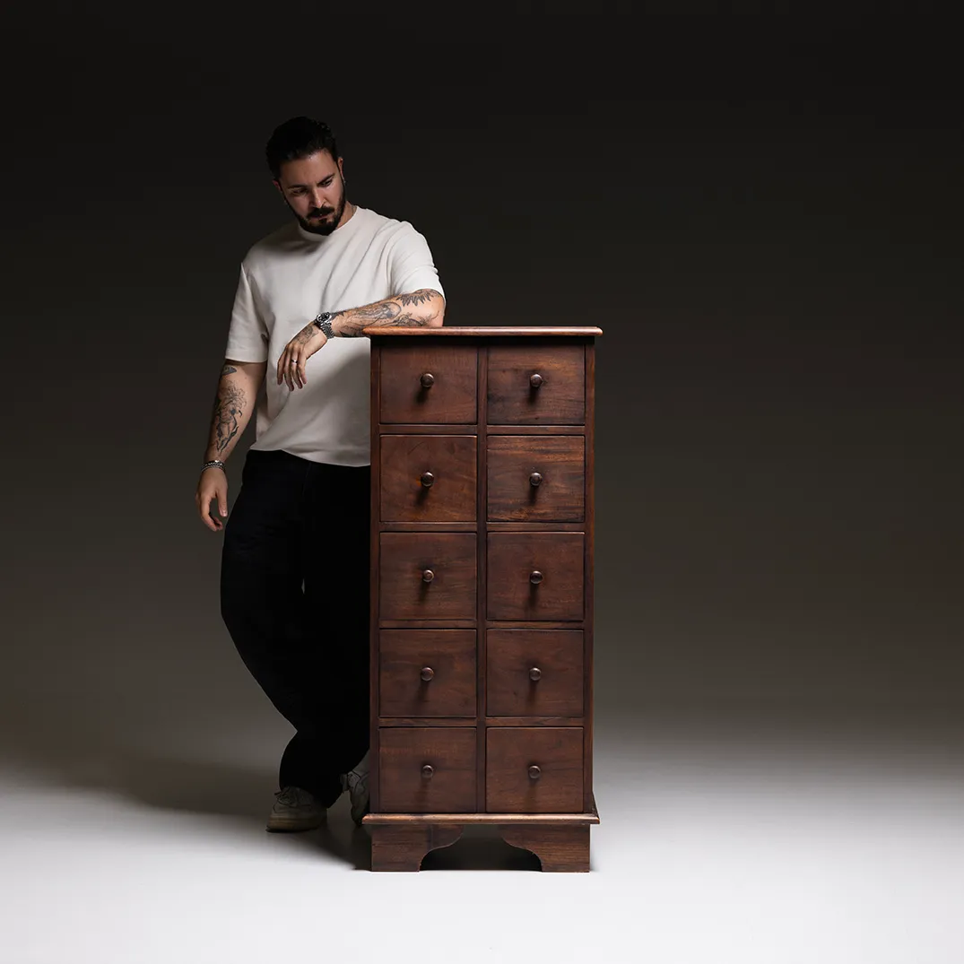 Cassettiera da drogheria in palissandro anni ’80